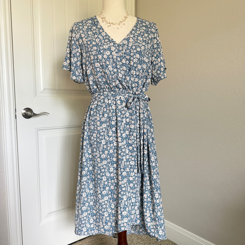 Sienna Sky Hi-Low Faux Wrap Summer Midi Dress